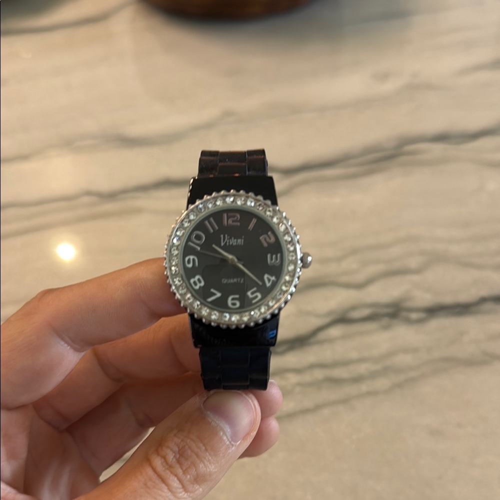 Vina Quartz Black Watch with Silver Accents